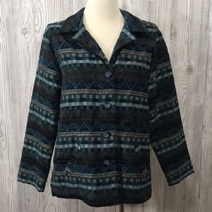 Vintage Womens Blazer Blue Turquoise Geometric Pattern Size 14